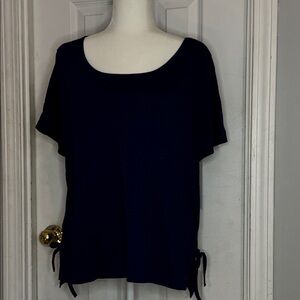Cuddl Duds Dark Navy Scoop Neck Short Sleeve Top with Side Ties